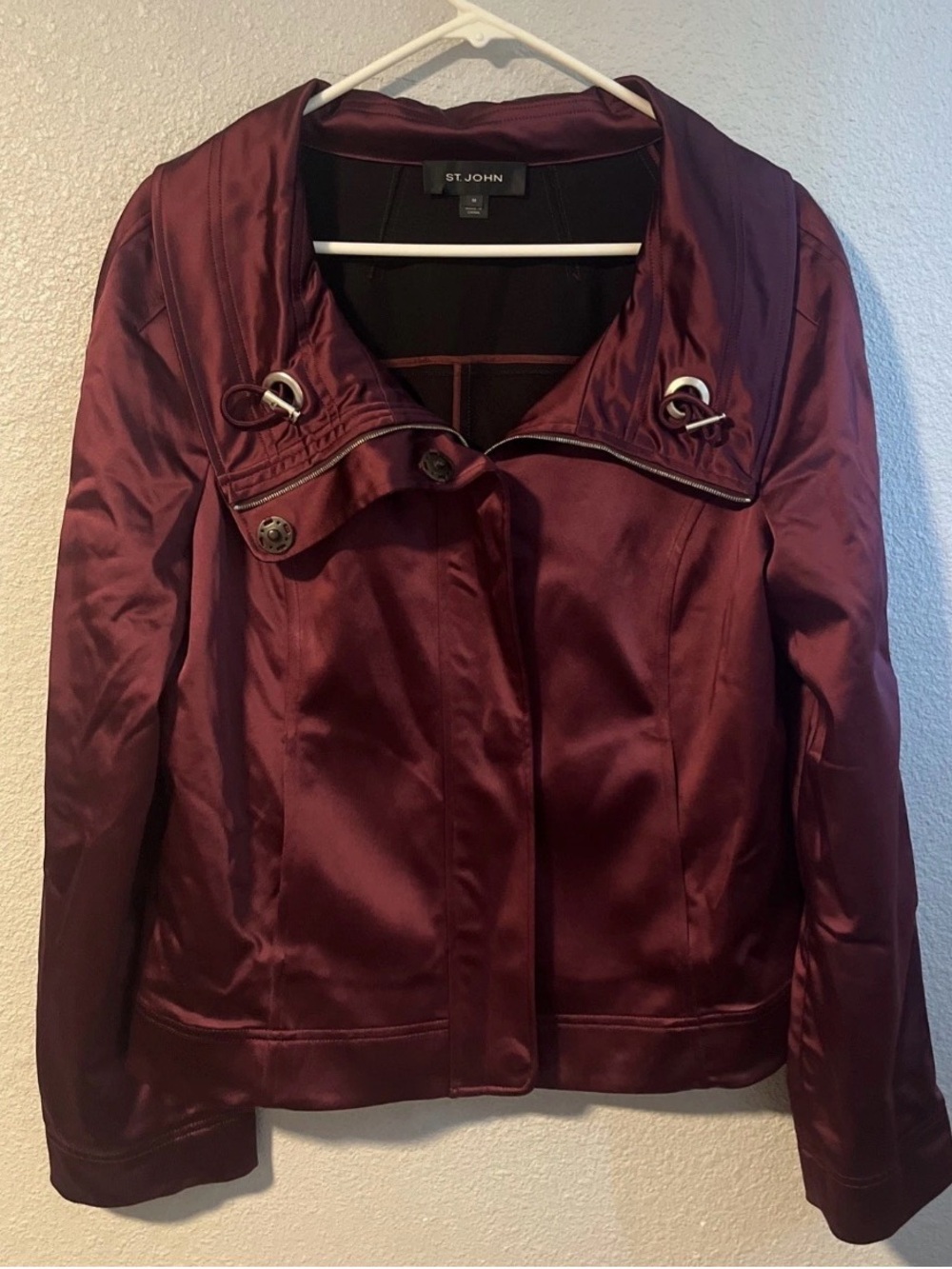St. John Full Zip "Chianti" All Weather Jacket Burgundy MRSP $695 Size Medium